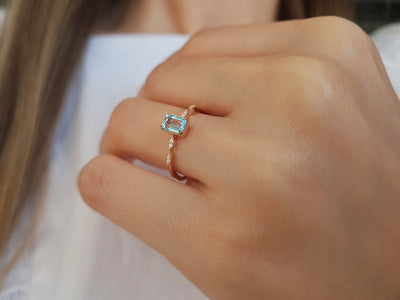 Diamond and Octagon Blue Topaz Aqua Ring