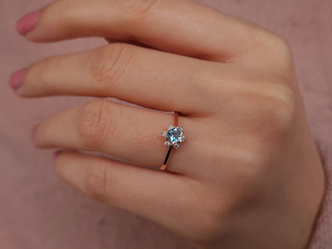 Diamant und Blauer Topas Elsa Ring