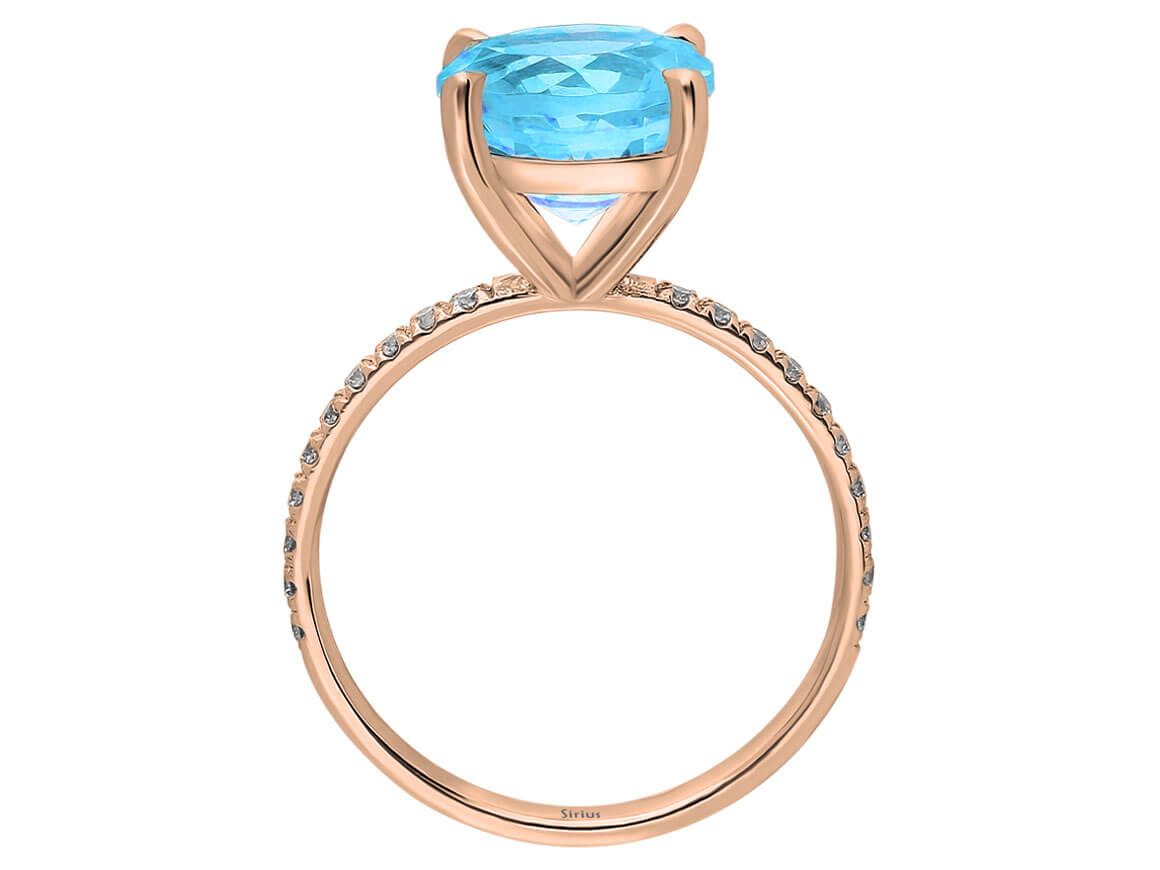 Diamant und Blauer Topas Mare Ring in 585er 14K Rotgold – handgefertigter Diamantschmuck aus Feingold | Sirius Diamant
