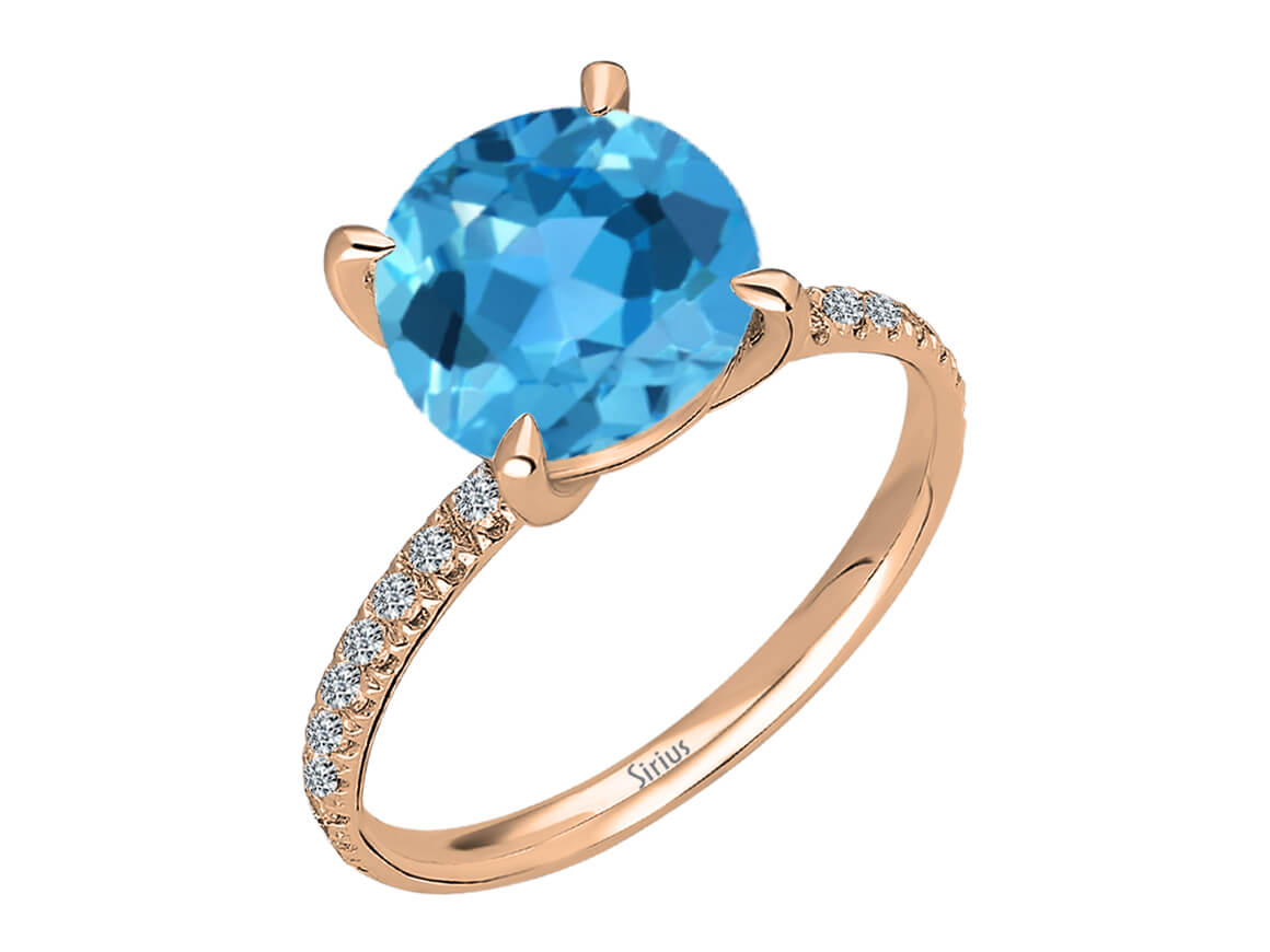 Diamond and Blue Topaz Mare Ring in 14K red gold