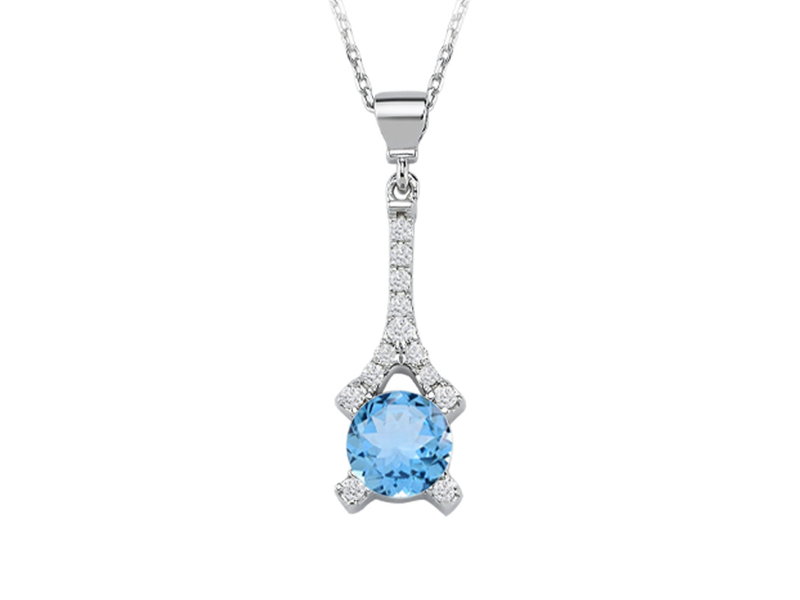 Collier Eiffel avec diamants et topaze bleue en or 14 carats