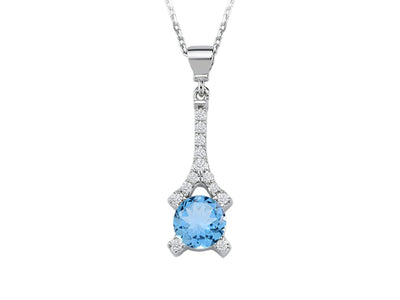 Collier Eiffel avec diamants et topaze bleue en or 14 carats