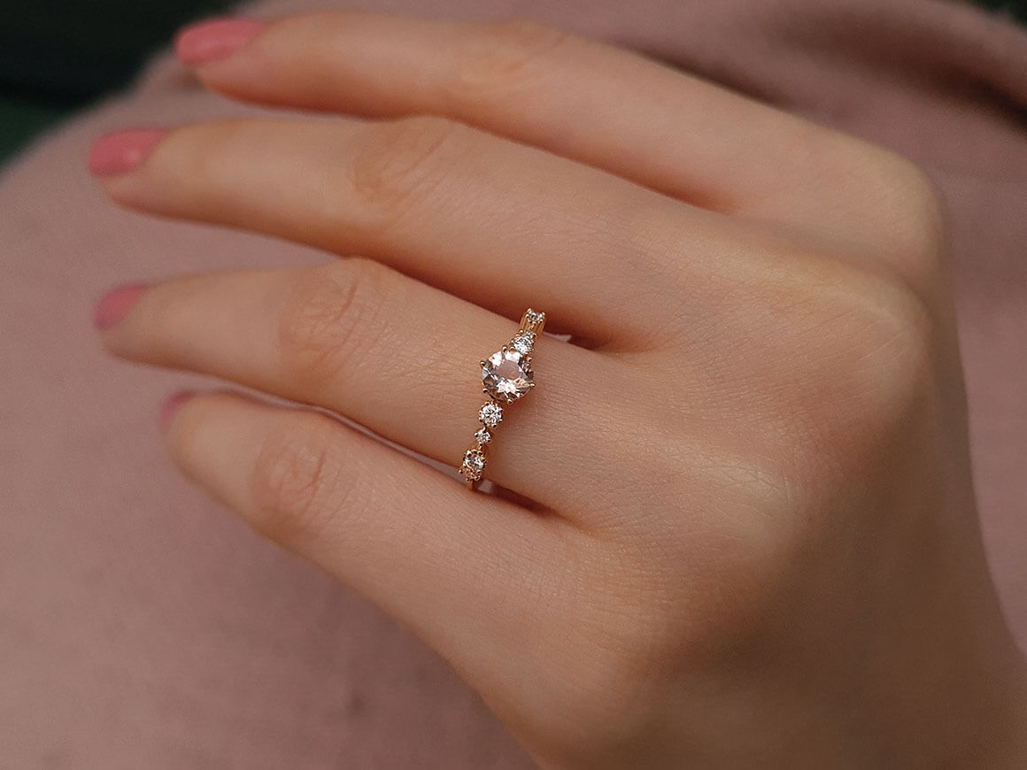 Bague Petra en or rouge 14 carats avec diamants et morganite
