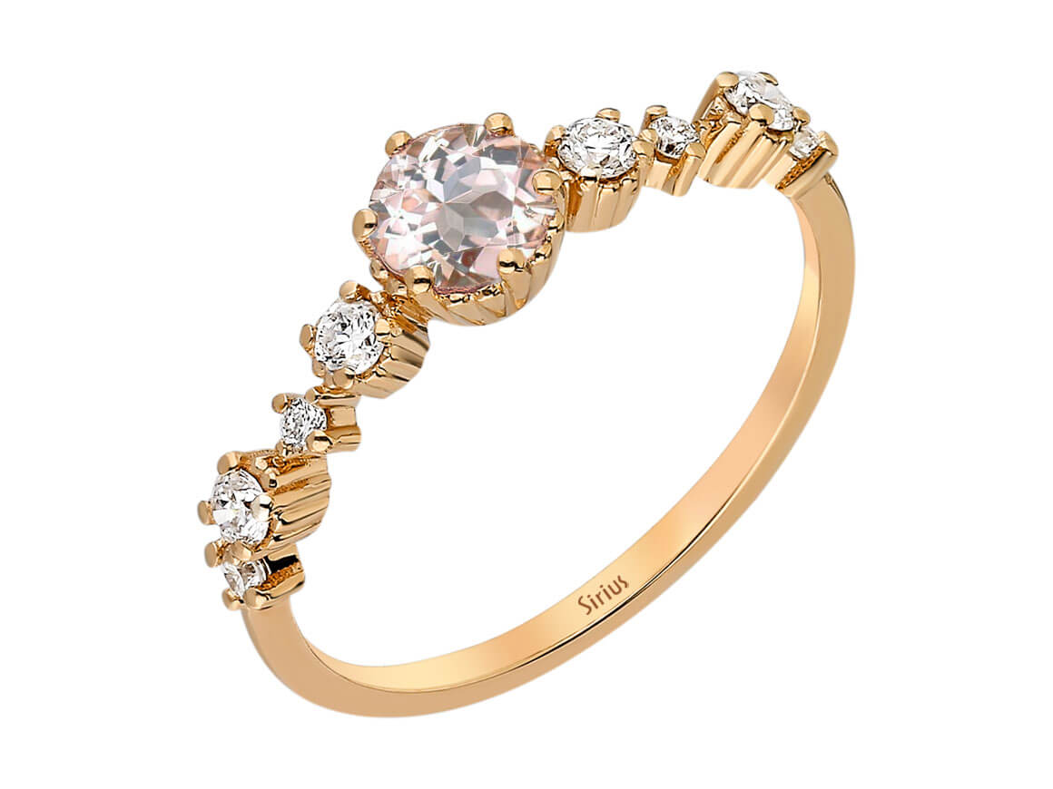 Diamant und Morganit Petra Ring in 585er 14 Karat Rotgold