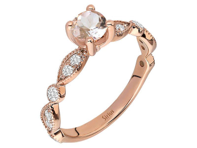 Bague solitaire vintage en diamant et morganite 