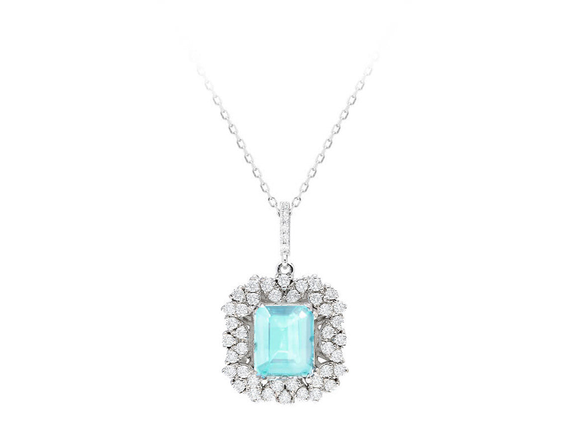 Diamant und Oktagon Aquamarin Collier - handgefertigter Diamantschmuck aus Feingold | Sirius Diamant
