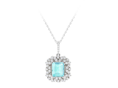 Diamond and octagon aquamarine necklace