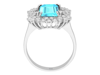 Diamond and octagon cut aquamarine ring