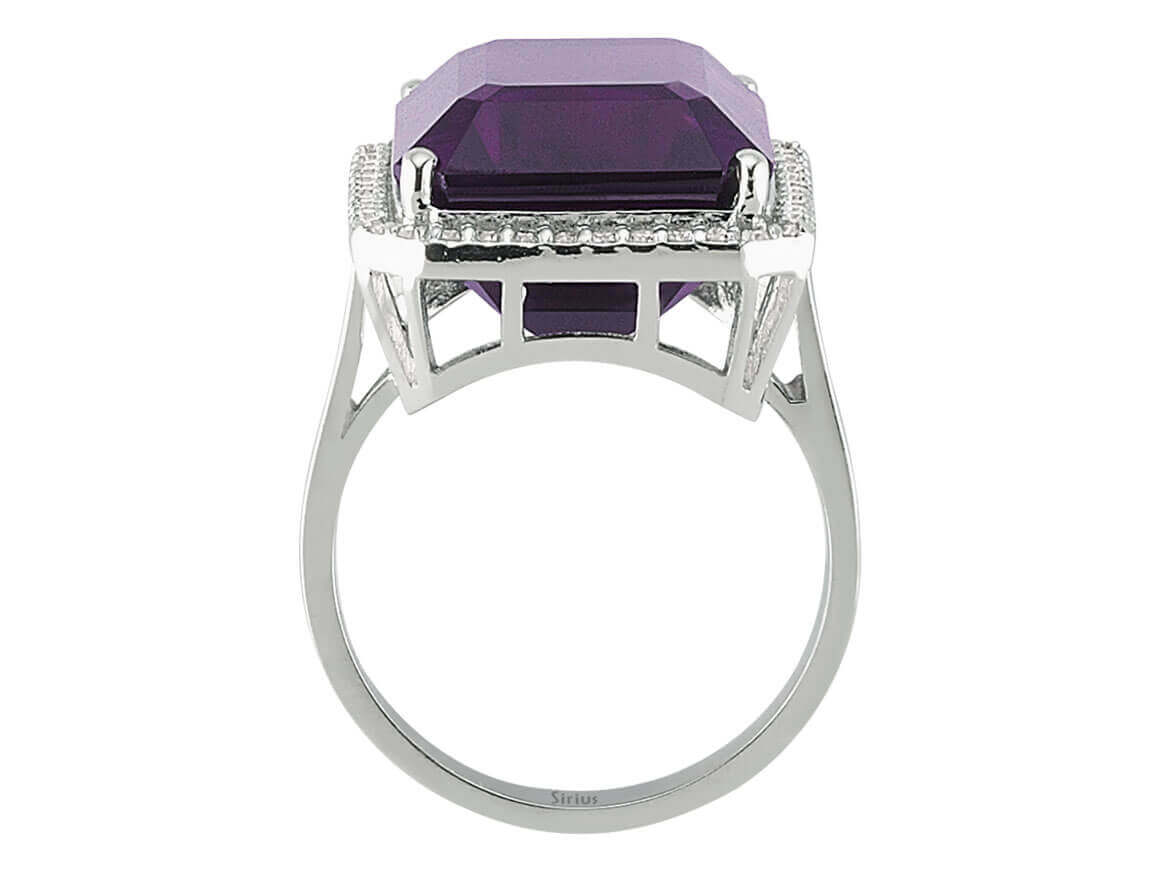 Diamant und Oktagon Schliff Amethyst Ring - handgefertigter Diamantschmuck aus Feingold | Sirius Diamant