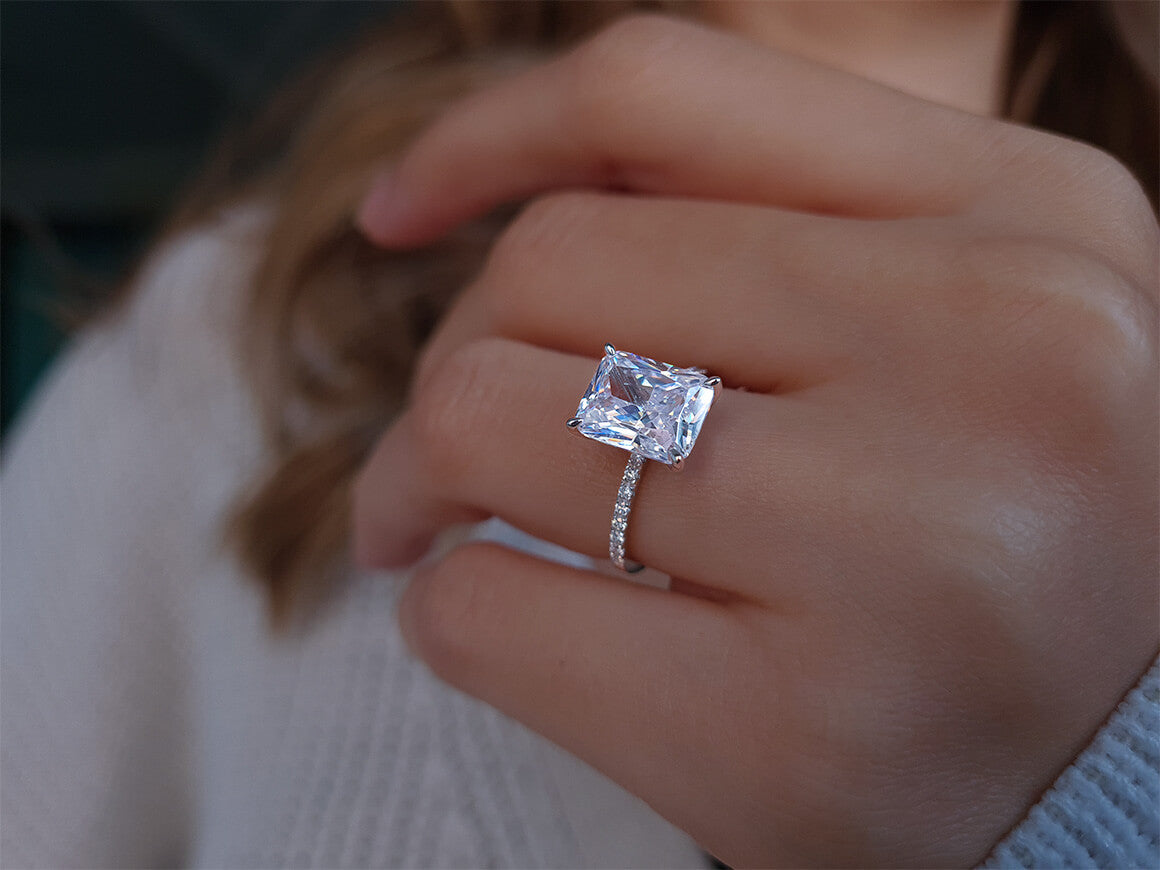 Diamond ring with octagonal cut white topaz in white gold