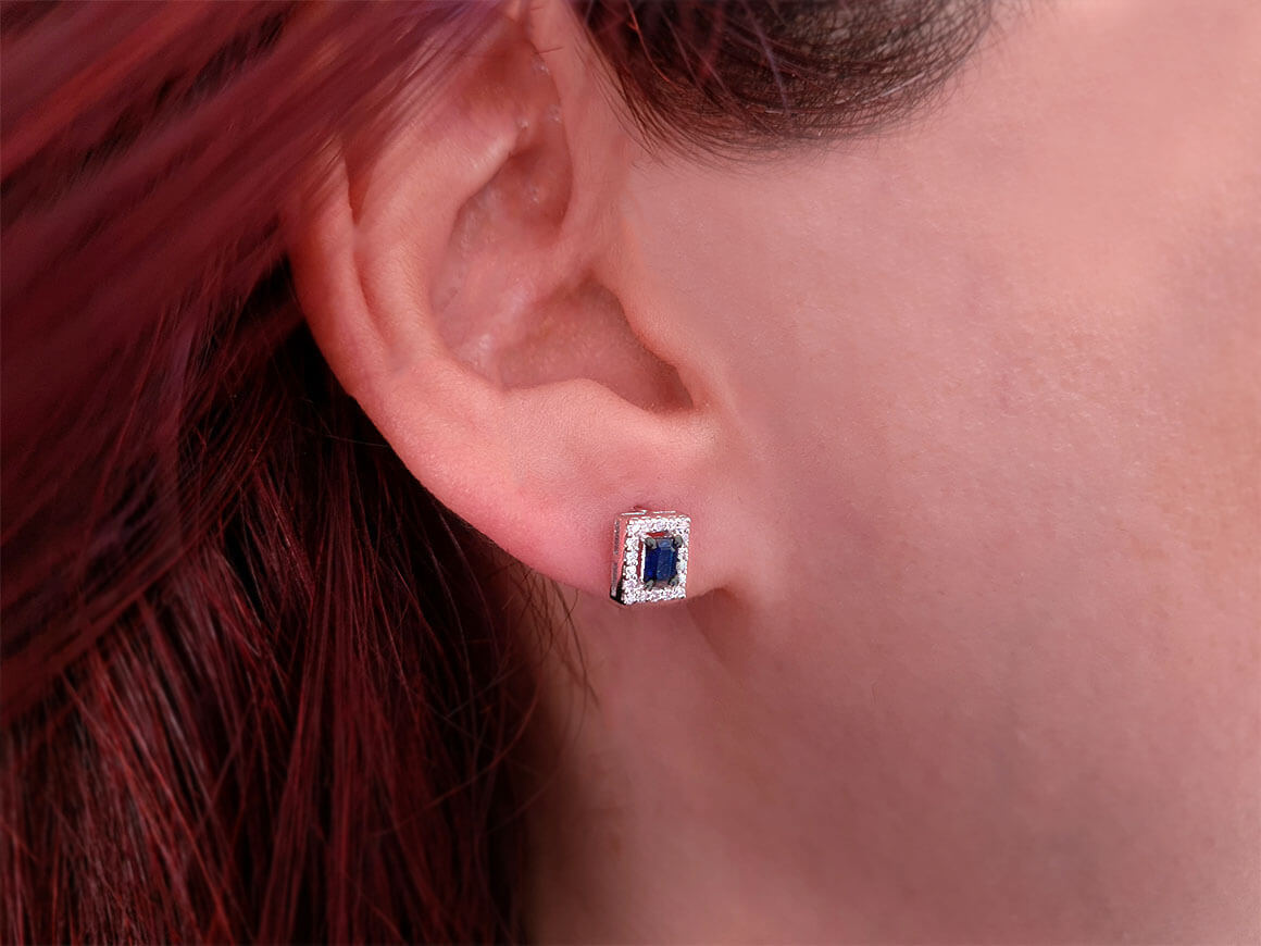 Diamant und Oktagon Saphir Ohrringe - handgefertigter Diamantschmuck aus Feingold | Sirius Diamant