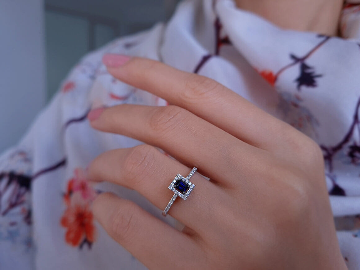 Diamond and Octagon Cut Sapphire Ring