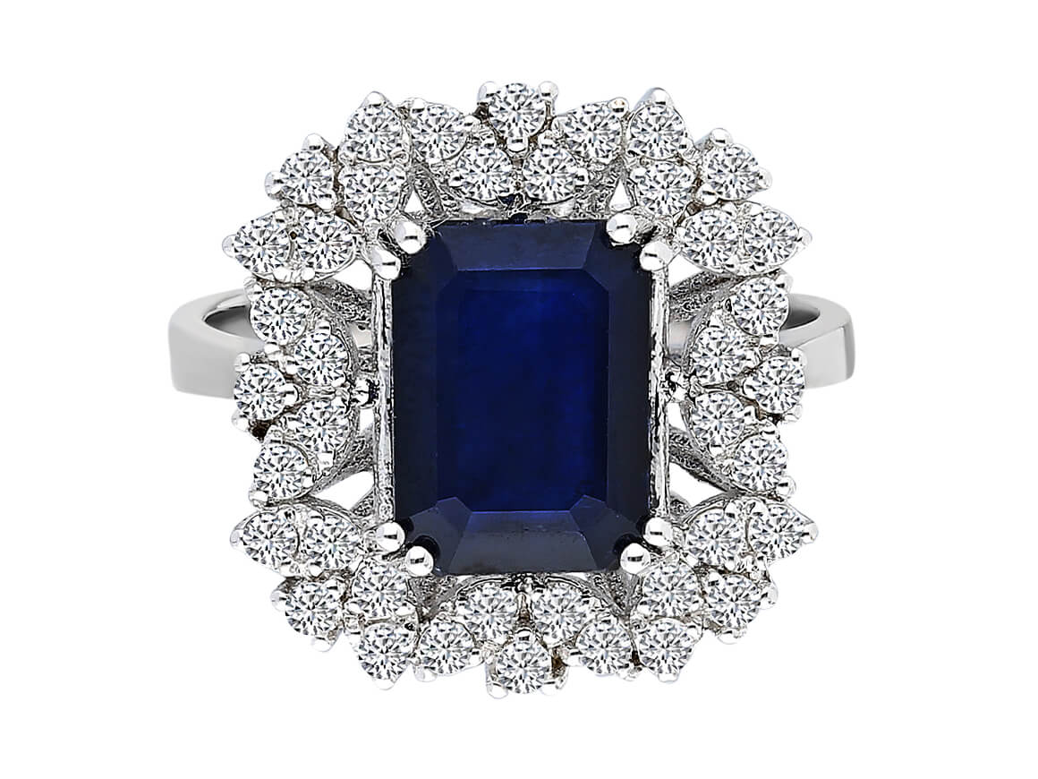 Diamond and octagon cut sapphire ring