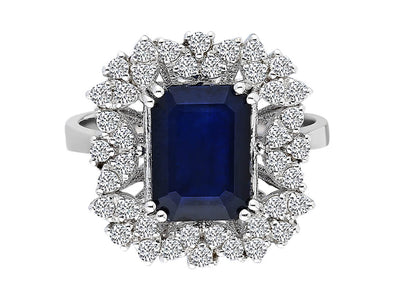 Diamond and octagon cut sapphire ring
