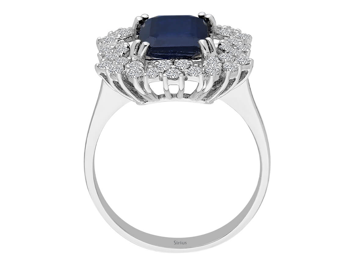 Diamond and octagon cut sapphire ring
