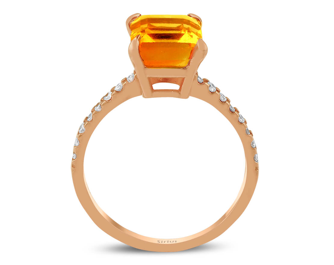 Diamant und Oktagon Schliff Citrin Ring - handgefertigter Diamantschmuck aus Feingold | Sirius Diamant