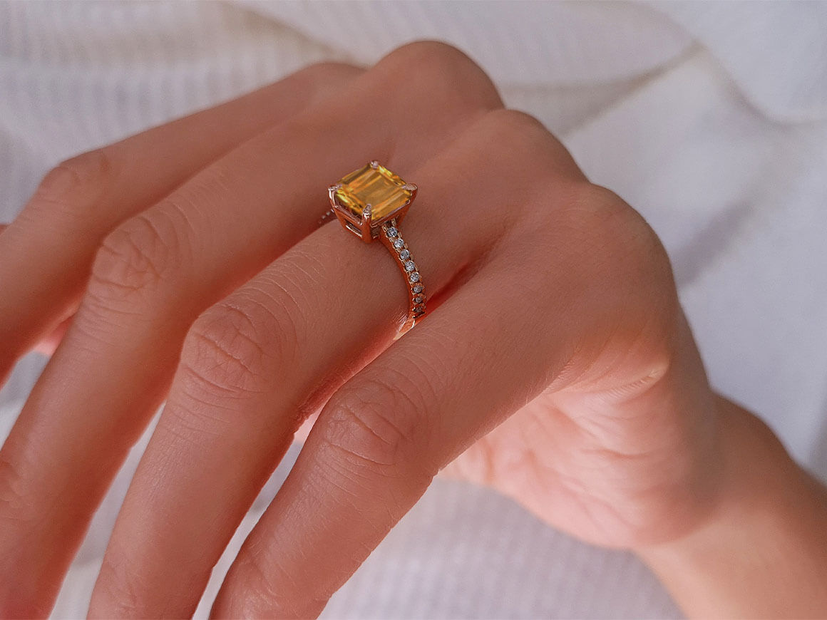 Diamond and octagon cut citrine ring