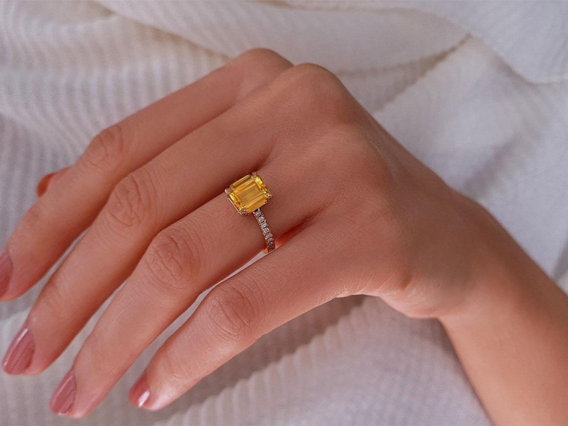 Diamond and octagon cut citrine ring