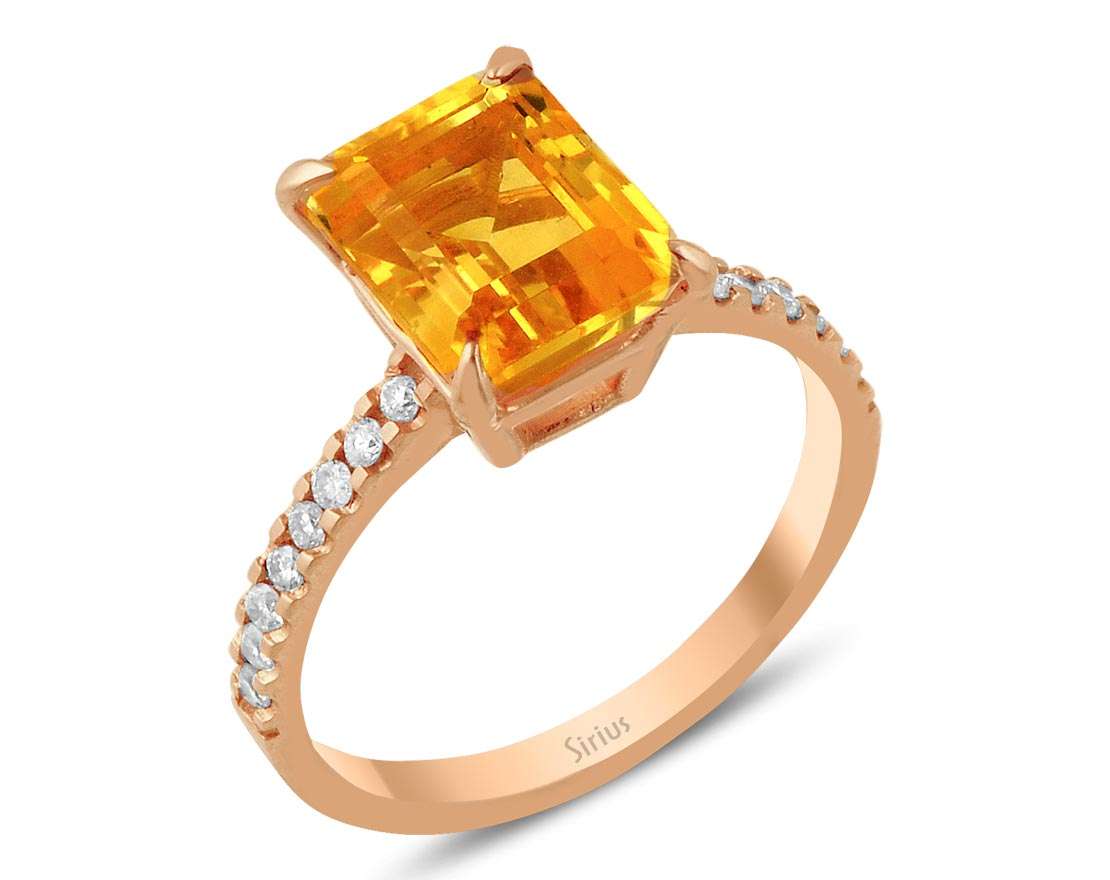 Diamant und Oktagon Schliff Citrin Ring - handgefertigter Diamantschmuck aus Feingold | Sirius Diamant