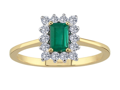 Diamond and octagon emerald ring in 14 carat white and yellow gold