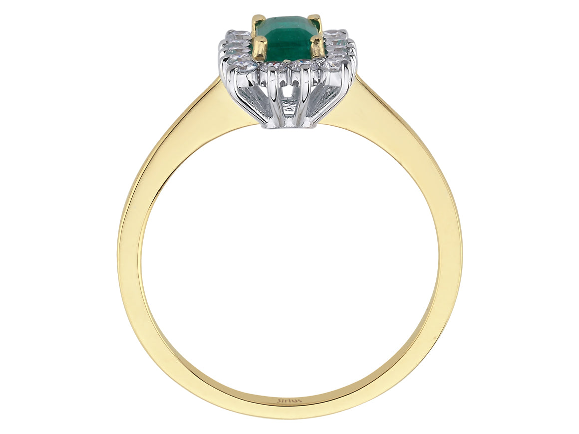 Diamant und Oktagon Smaragd Ring in 585er 14 Karat Weiß- und Gelbgold - handgefertigter Diamantschmuck aus Feingold | Sirius Diamant