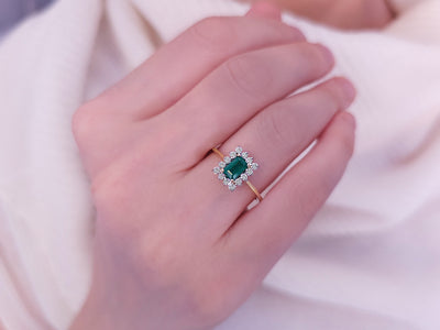 Diamond and octagon emerald ring in 14 carat white and yellow gold