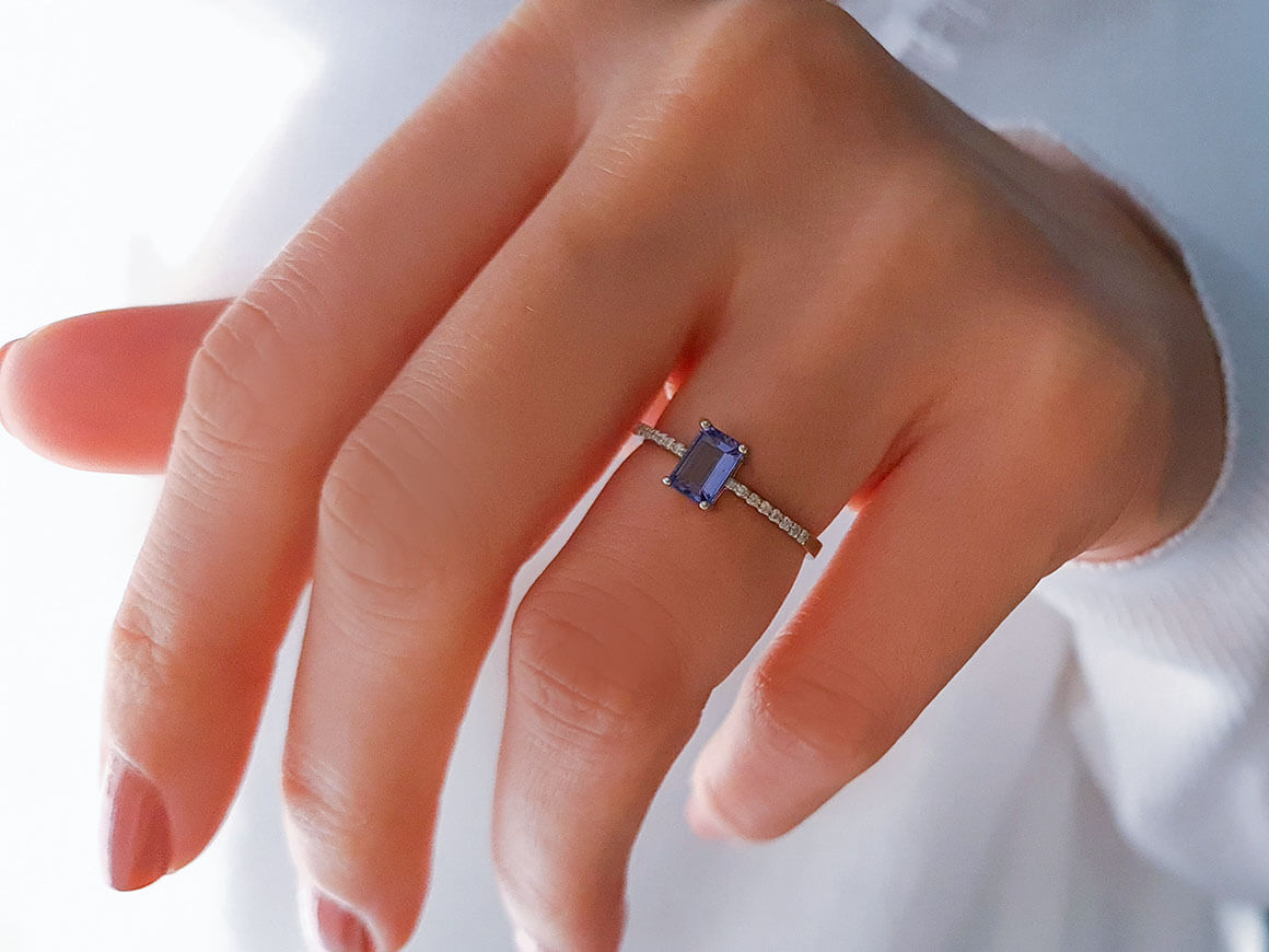 Diamant und Oktagon Schliff AAA Tansanit Ring