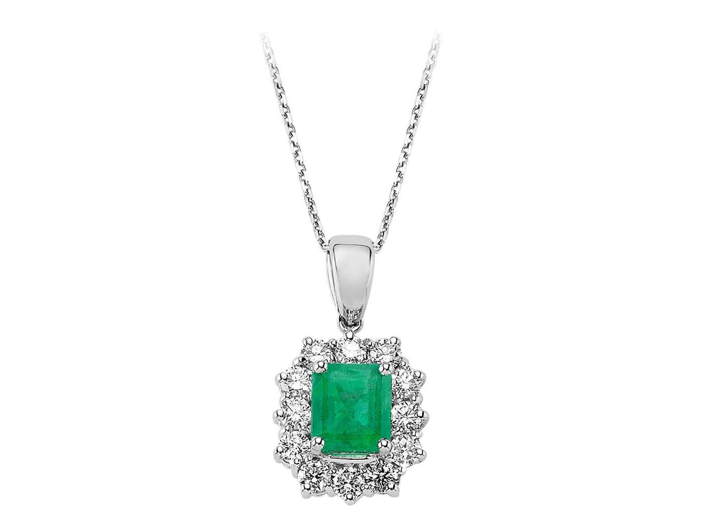 Diamond and octagon emerald necklace in 18 K