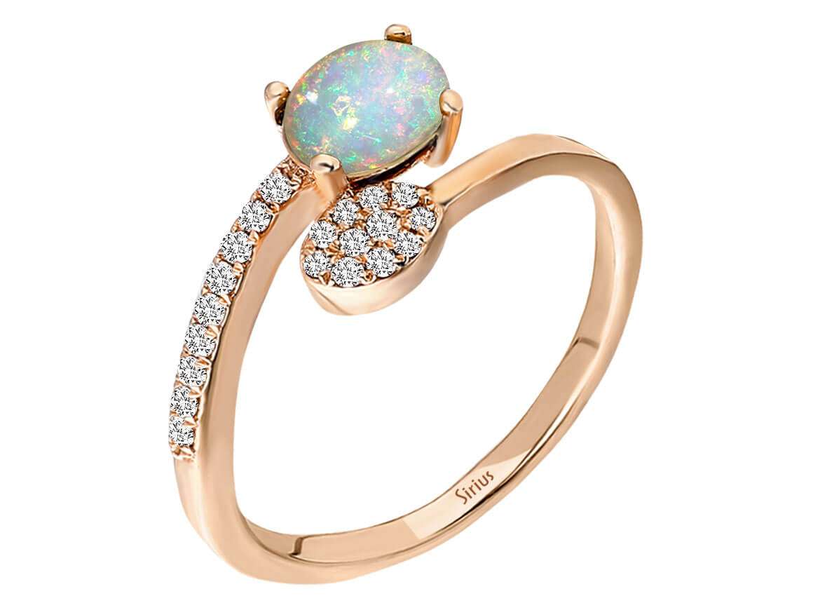 Diamant und Opal Galaxis Damenring - handgefertigter Diamantschmuck aus Feingold | Sirius Diamant