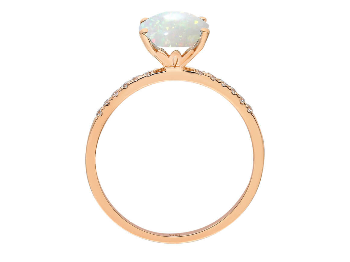 Diamond and white opal ring in 14K red gold