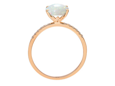 Diamond and white opal ring in 14K red gold