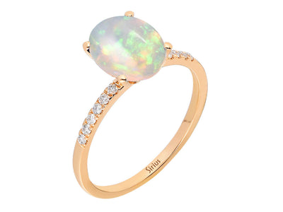 Diamond and white opal ring in 14K red gold