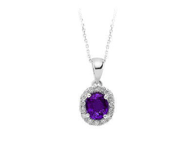 Diamond and oval amethyst jewelry set in 333 8K white gold