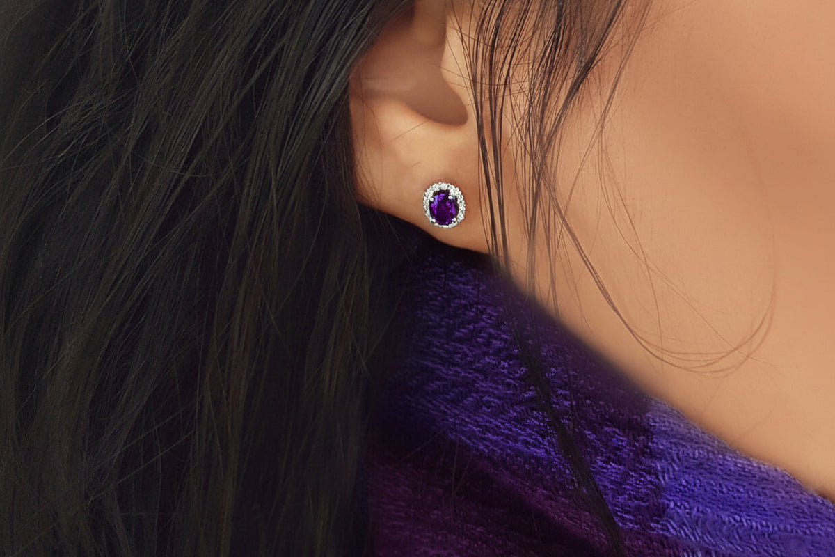 Diamant und Oval Amethyst Ohrringe - handgefertigter Diamantschmuck aus Feingold | Sirius Diamant