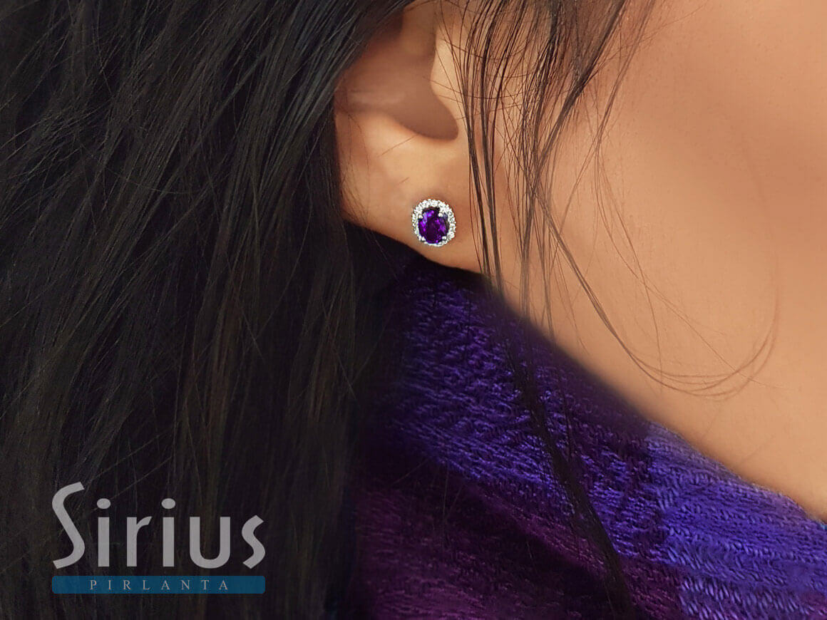 Diamond and Oval Amethyst Earrings