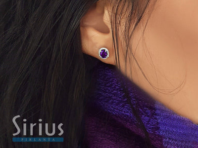Diamond and Oval Amethyst Earrings