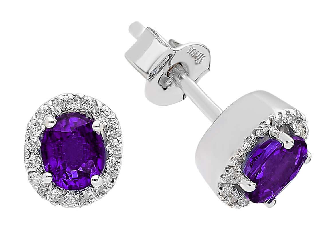 Diamant und Oval Amethyst Ohrringe - handgefertigter Diamantschmuck aus Feingold | Sirius Diamant