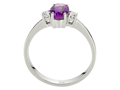 Diamond and oval amethyst ring in 8 K white gold