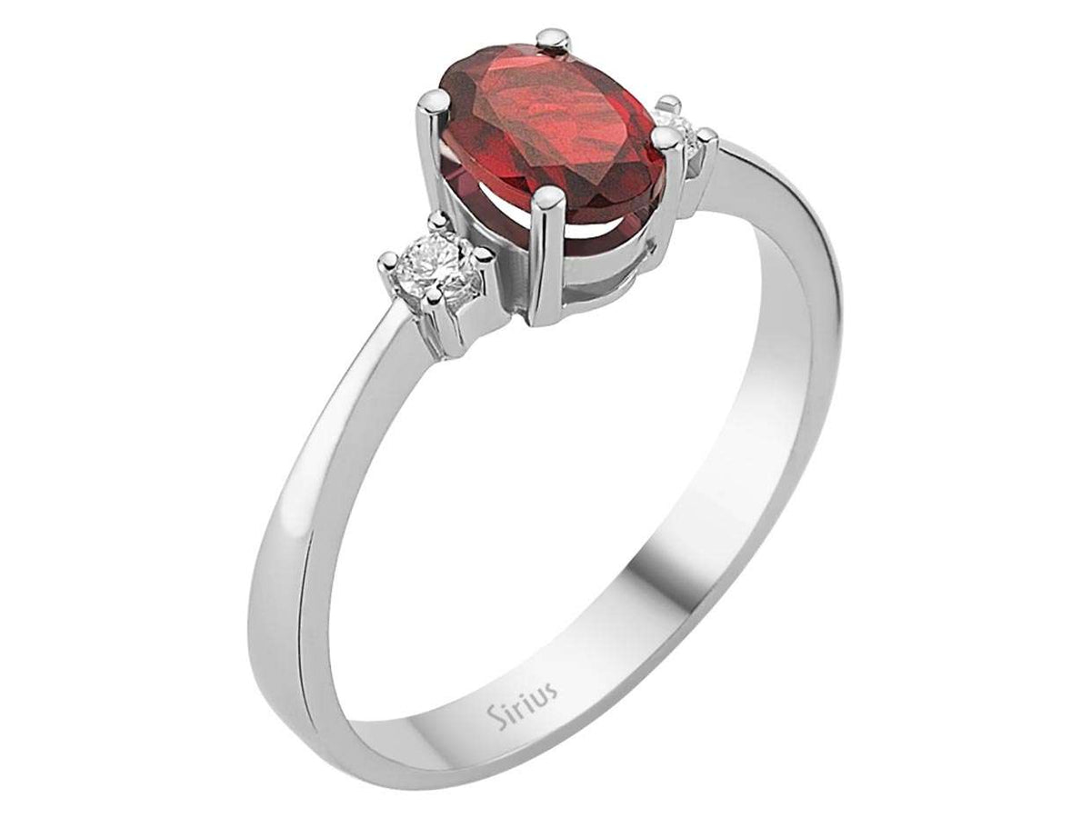 Diamant und Oval Garnet Ring - handgefertigter Diamantschmuck aus Feingold | Sirius Diamant