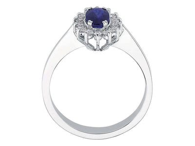Diamond and oval sapphire jewelry set in 14 K white gold