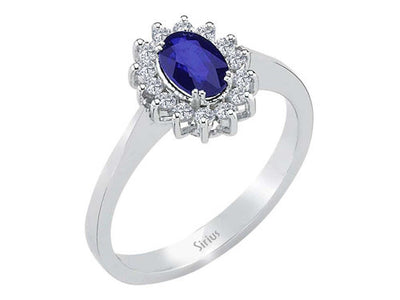 Diamond and oval sapphire jewelry set in 14 K white gold