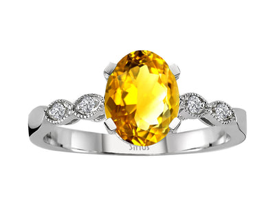 Diamond and Oval Citrine Aten Ring