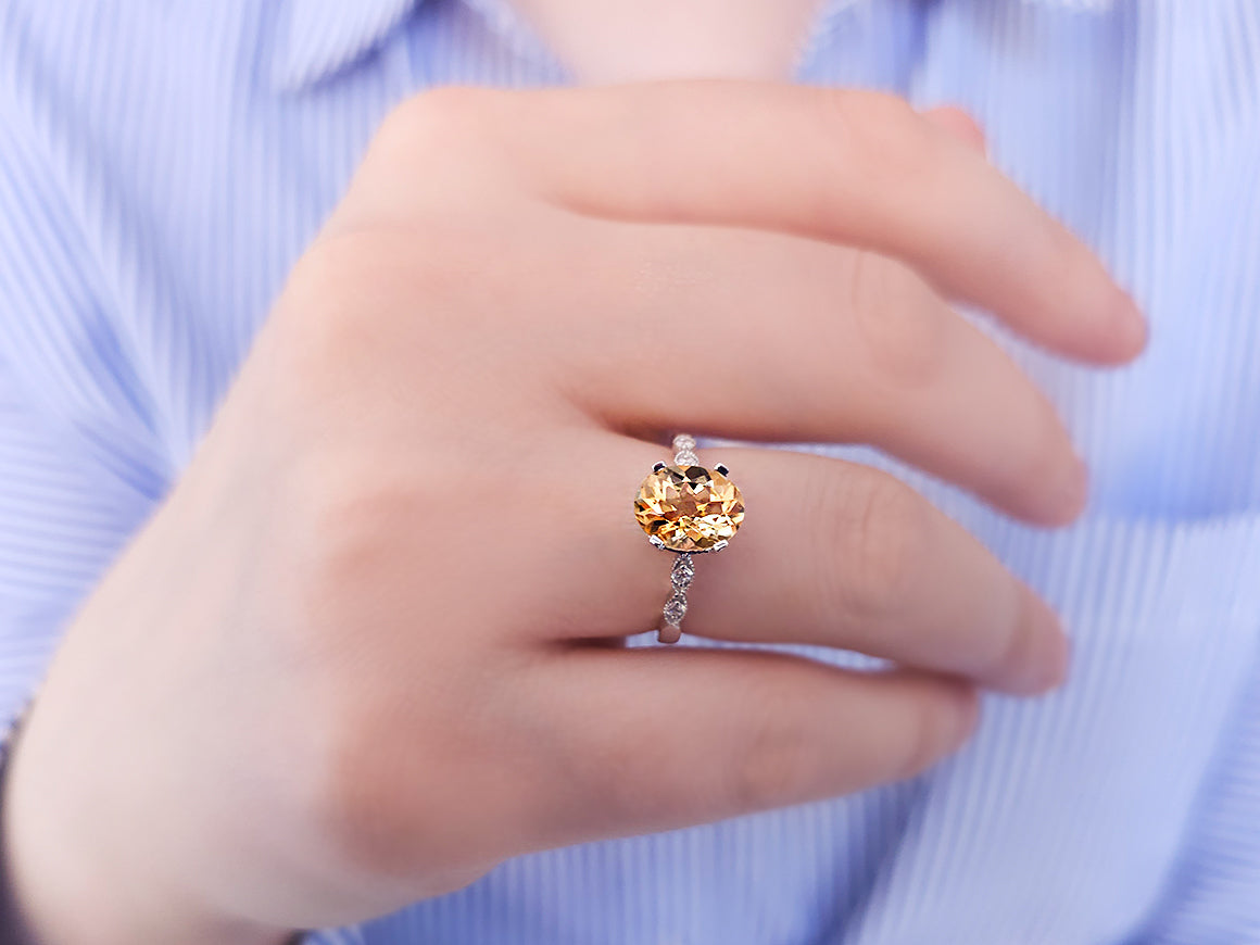 Diamond and Oval Citrine Aten Ring
