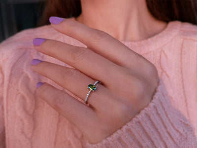 Diamond and Oval Cut Green Sapphire Ring