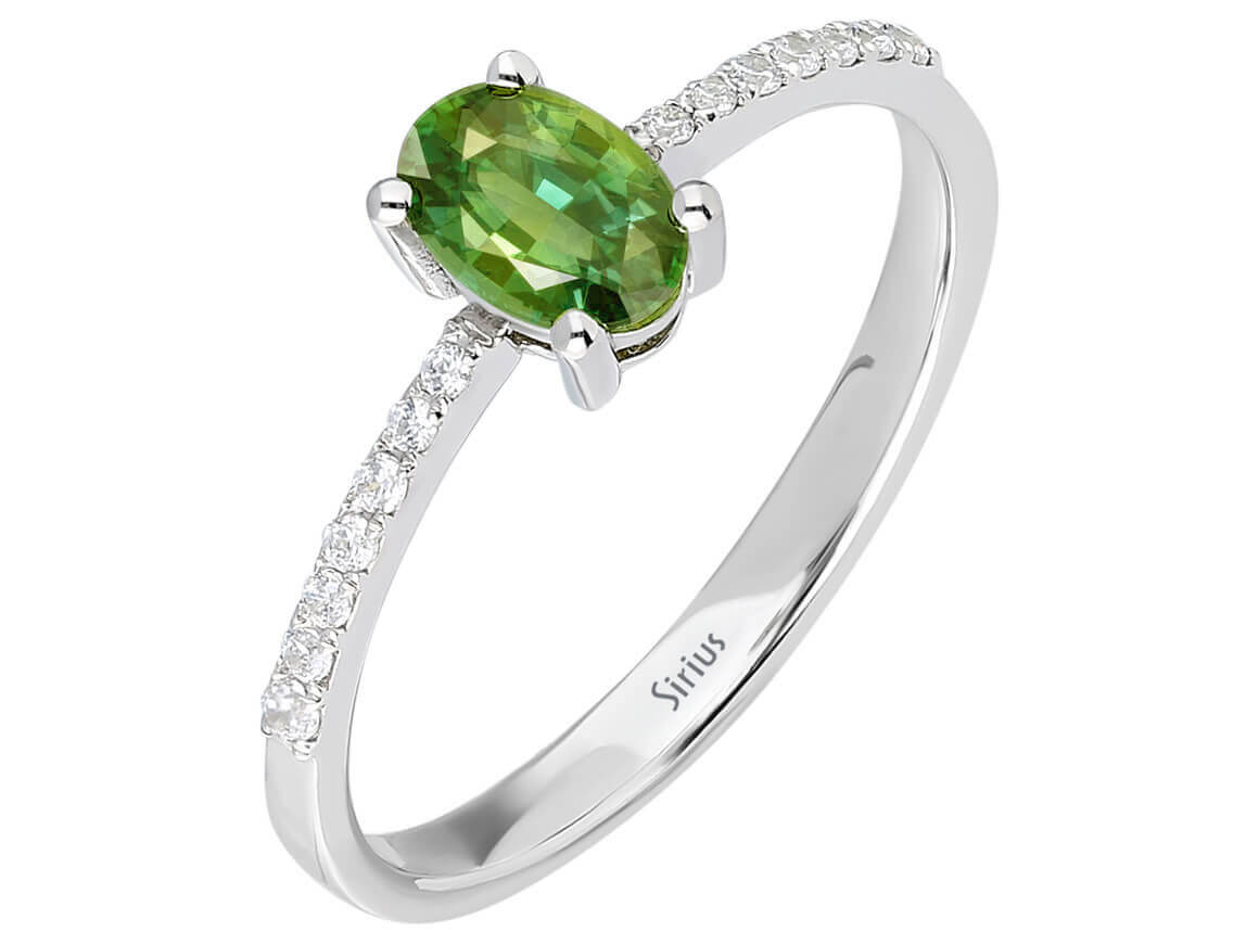 Diamant und Oval Schliff Grün Saphir Ring - handgefertigter Diamantschmuck aus Feingold | Sirius Diamant