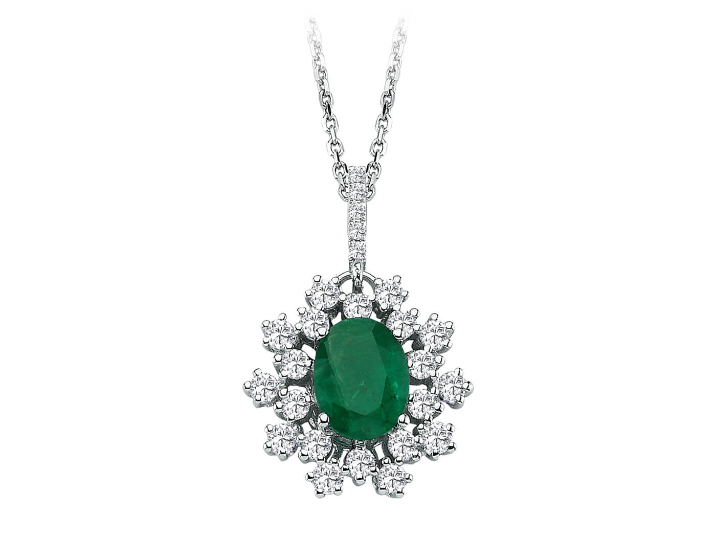 Diamond and oval emerald moiré necklace