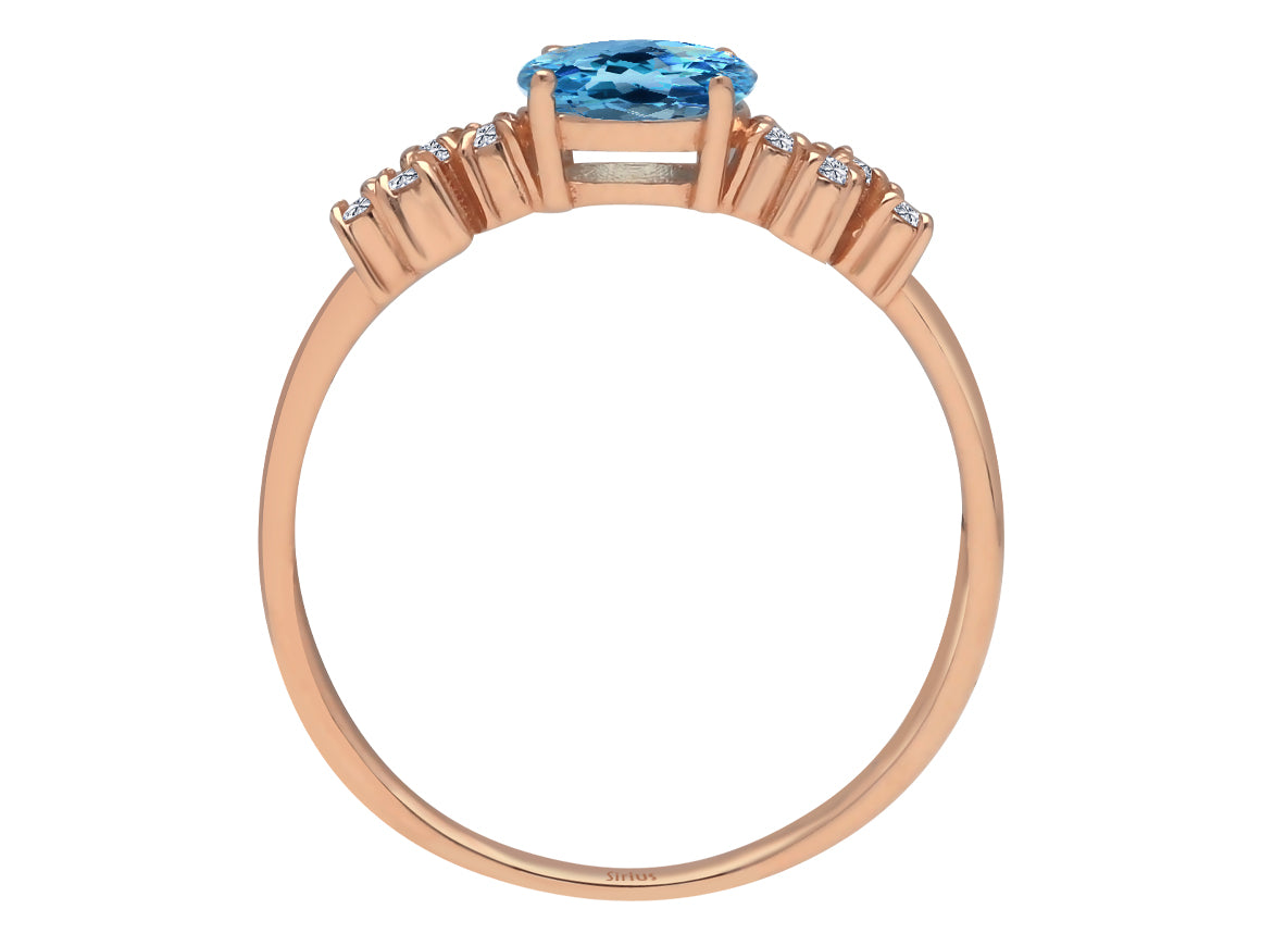 Aquala Ring mit Diamanten und ovalem blauem Topas - handgefertigter Diamantschmuck aus Feingold | Sirius Diamant