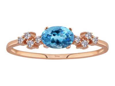 Aquala ring with diamonds and oval blue topaz