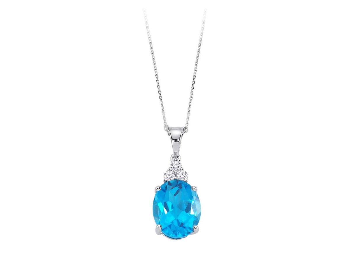 Diamant und Oval Blauer Topas Collier in 8 K Weißgold - handgefertigter Diamantschmuck aus Feingold | Sirius Diamant