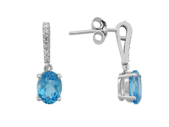 Diamant und Blauer Topas Ohrringe - handgefertigter Diamantschmuck aus Feingold | Sirius Diamant